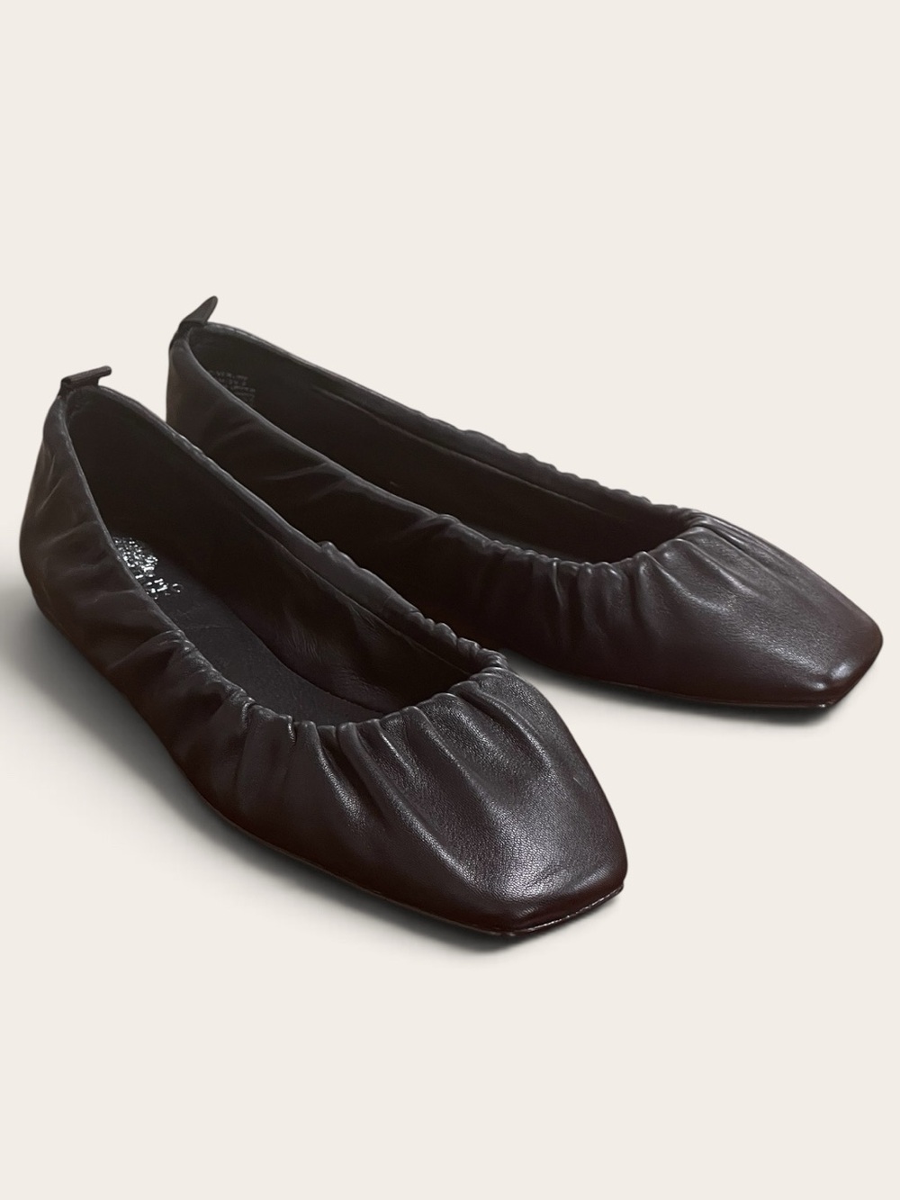 Vince Camuto Verline Black Leather Ruched Square-Toe Ballet Flats Sz 8.5 Slipon